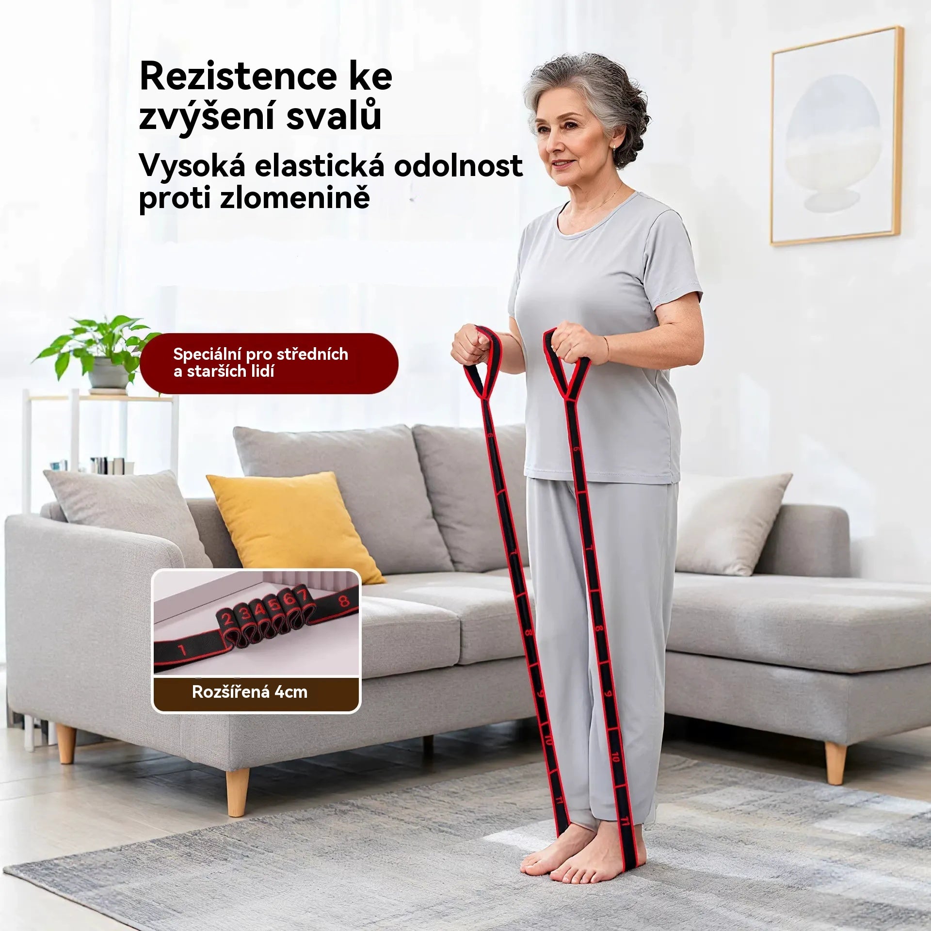 Odporová guma pro budování svalů, protahování nohou a elastická guma pro osoby středního a staršího věku.